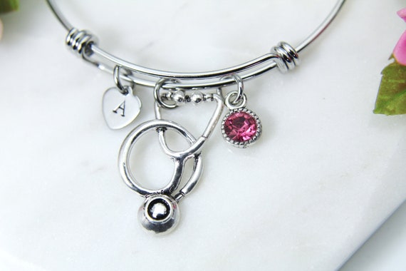 8 Silvertone Stethoscope Aunt You Are Loved Circle Bracelet