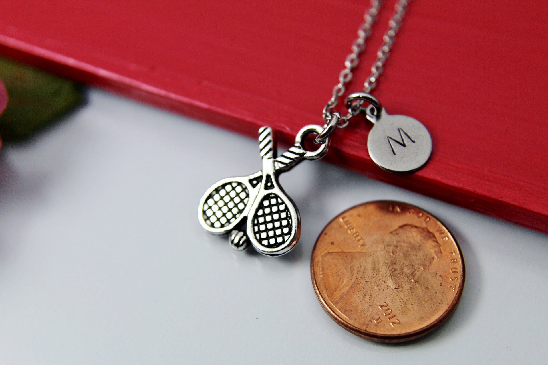 Silver Tennis Charm Necklace Tennis Racket Charm Sport Etsy