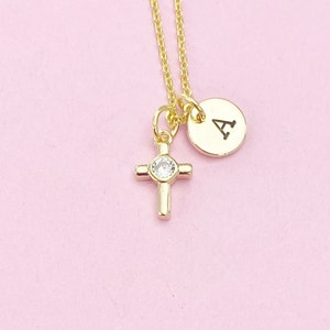 Gold Small Cross Charm Necklace, N4127
