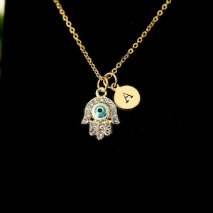 Gold Hamsa Evil Eye Necklace, Hamsa Evil Eye Charm, Kabbalah Gift, Luck Gift, Protective Gift, Personalized Gift, Valentine Gift N562 image 3