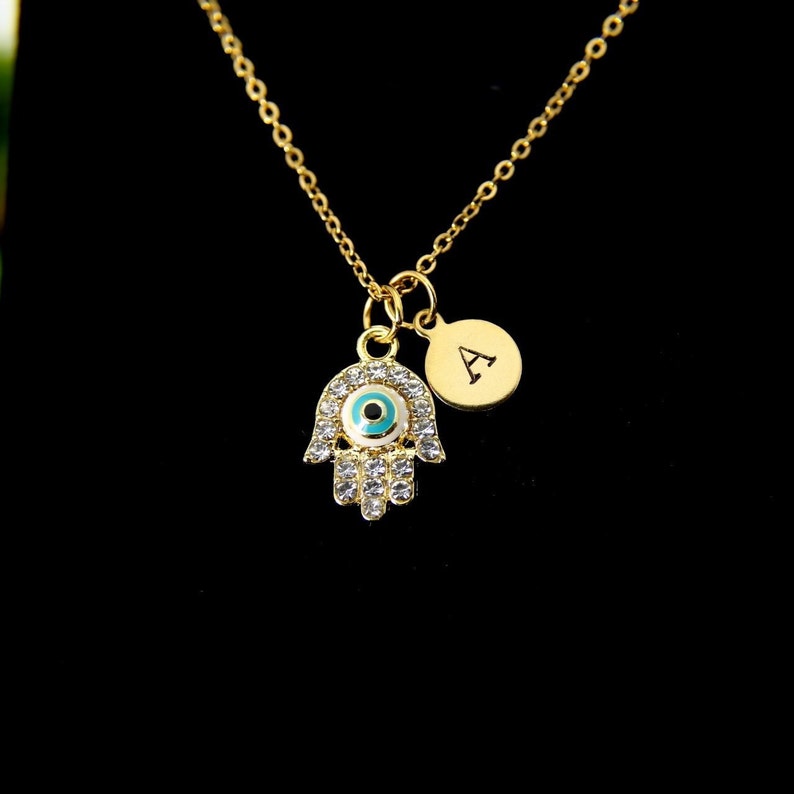 Gold Hamsa Evil Eye Necklace Hamsa Evil Eye Charm Kabbalah Etsy