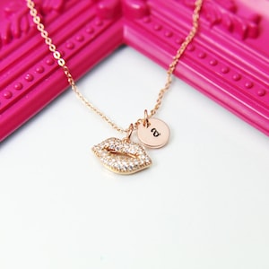 Rose Gold Lip Charm Necklace, Personalized Gift, N1552