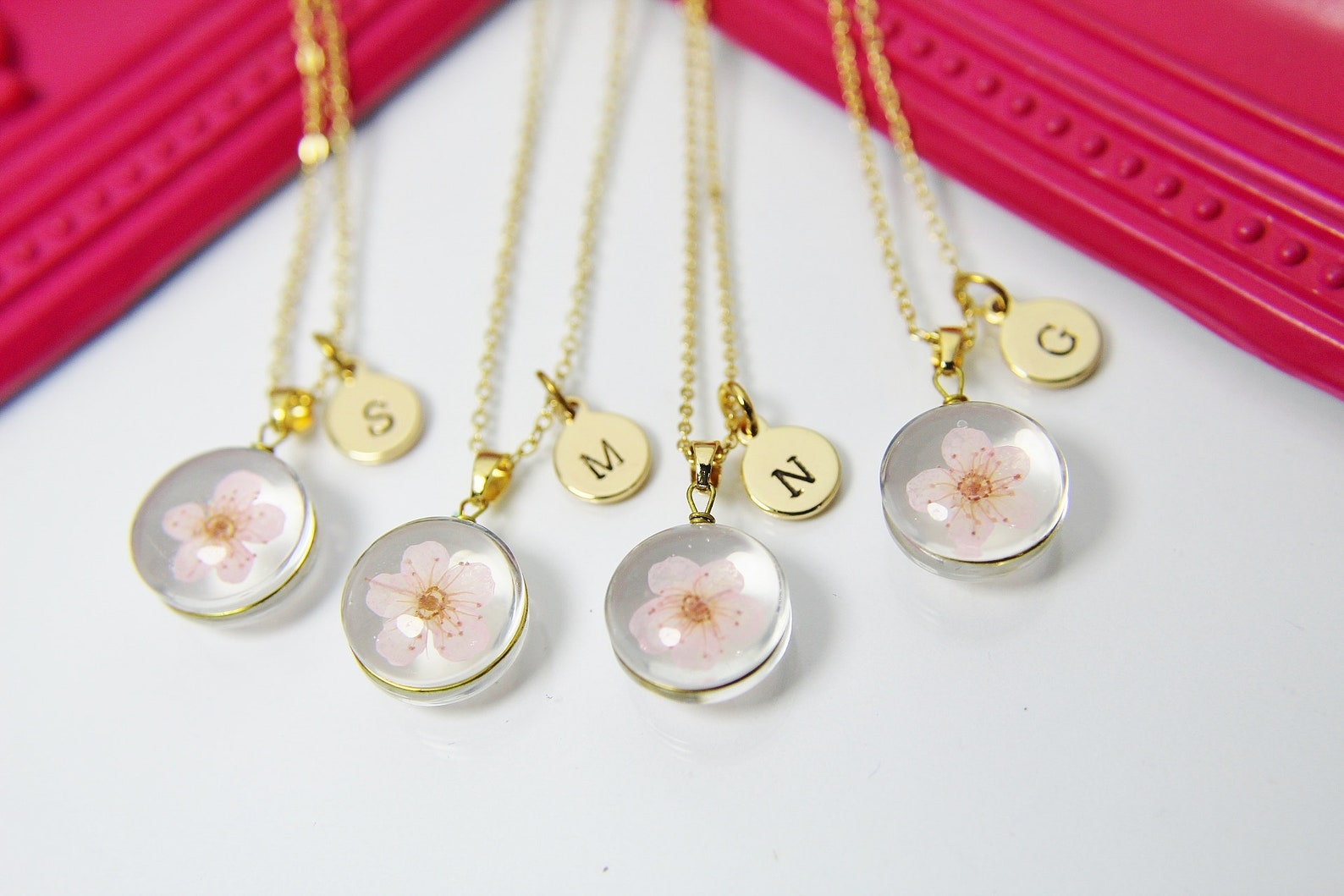 Gold Japanese Cherry Blossom Necklace Real Dried Press Etsy