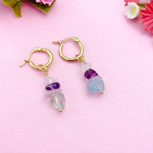 Gold Fluorite Earrings, Natural Gemstone Jewelry, N3975 image 7