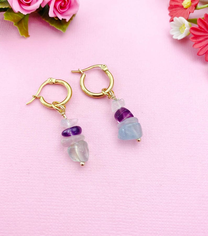 Gold Fluorite Earrings, Natural Gemstone Jewelry, N3975 image 7