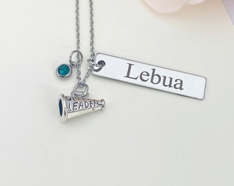 Silver Megaphone Cheerleader Necklace Name, Tag, Badge, Number, Best Seller Christmas Gifts for Cheer Coach Team, D065