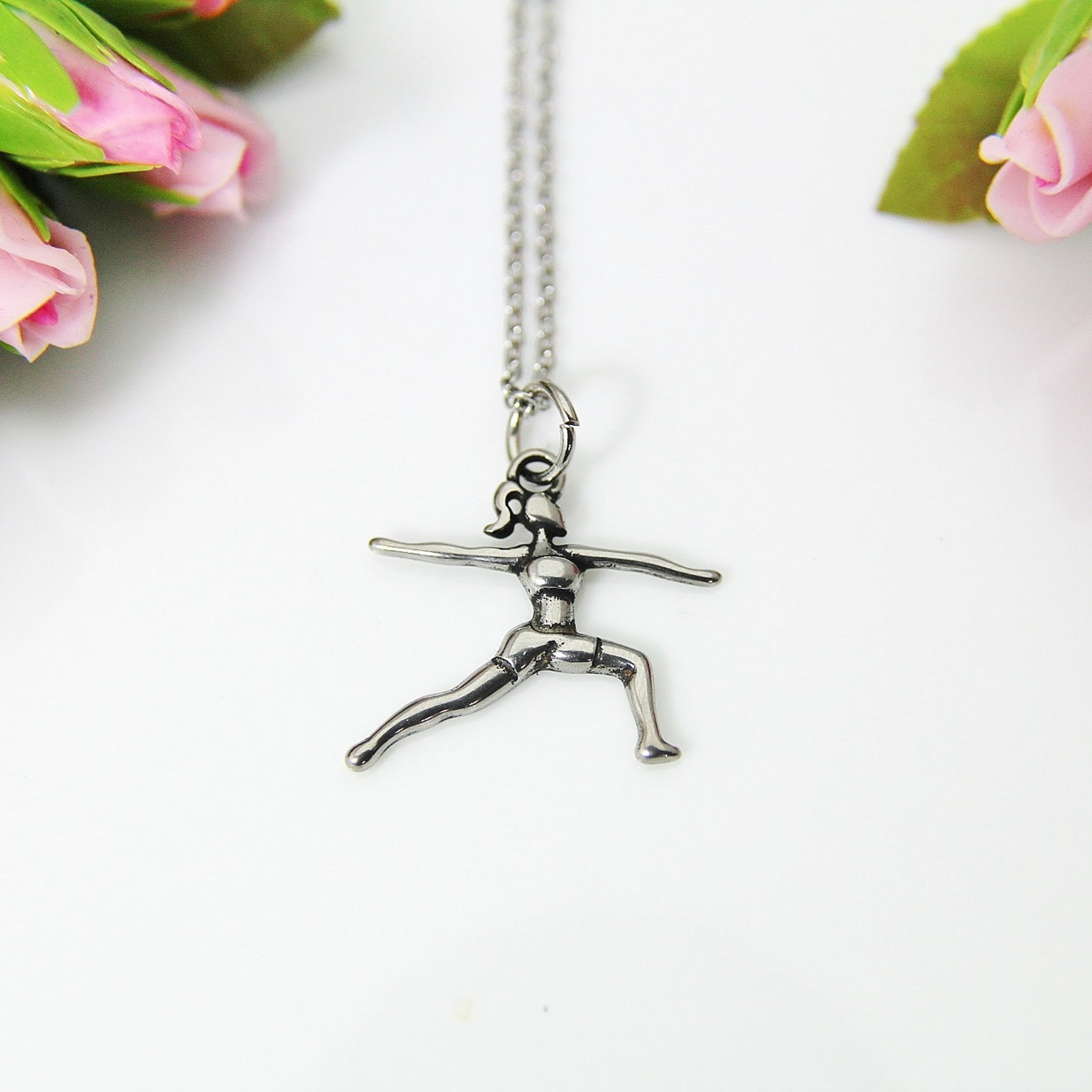 Stainless Steel Yoga Charm Necklace Warrior II Yoga Charm Etsy UK