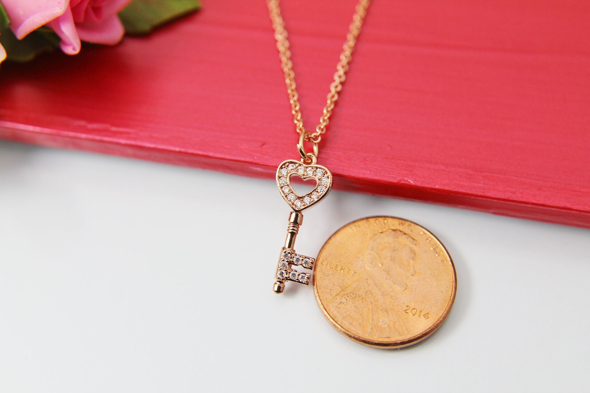Rose Gold Heart Key Necklace Rose Gold Key Necklace Rose Etsy