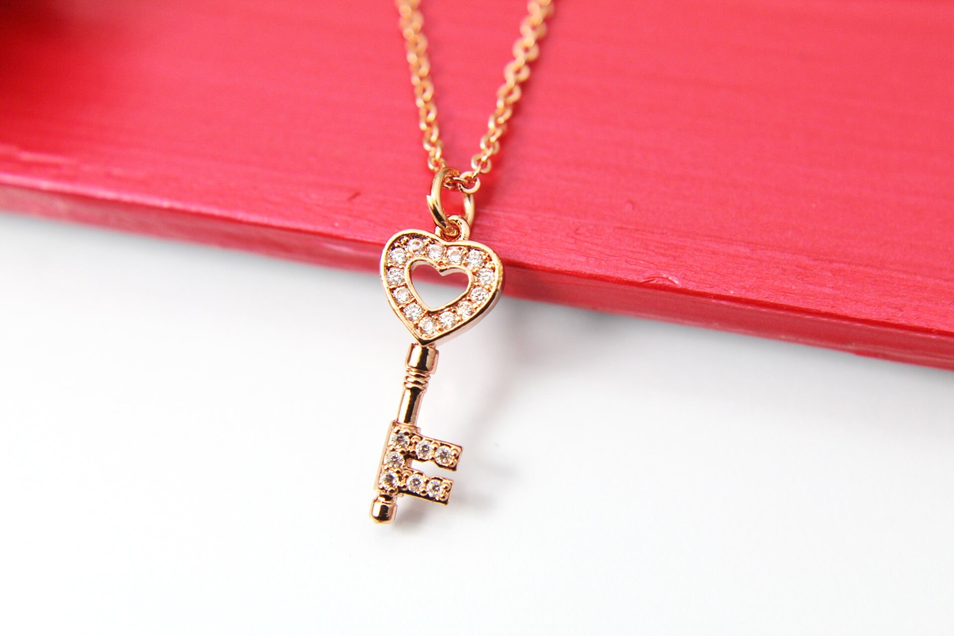 Rose Gold Heart Key Necklace Rose Gold Key Necklace Rose Etsy
