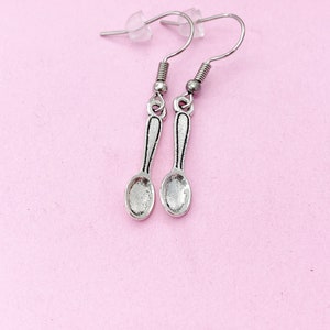 Silver Kitchen Utensil Spoon Charm Earrings, N1564