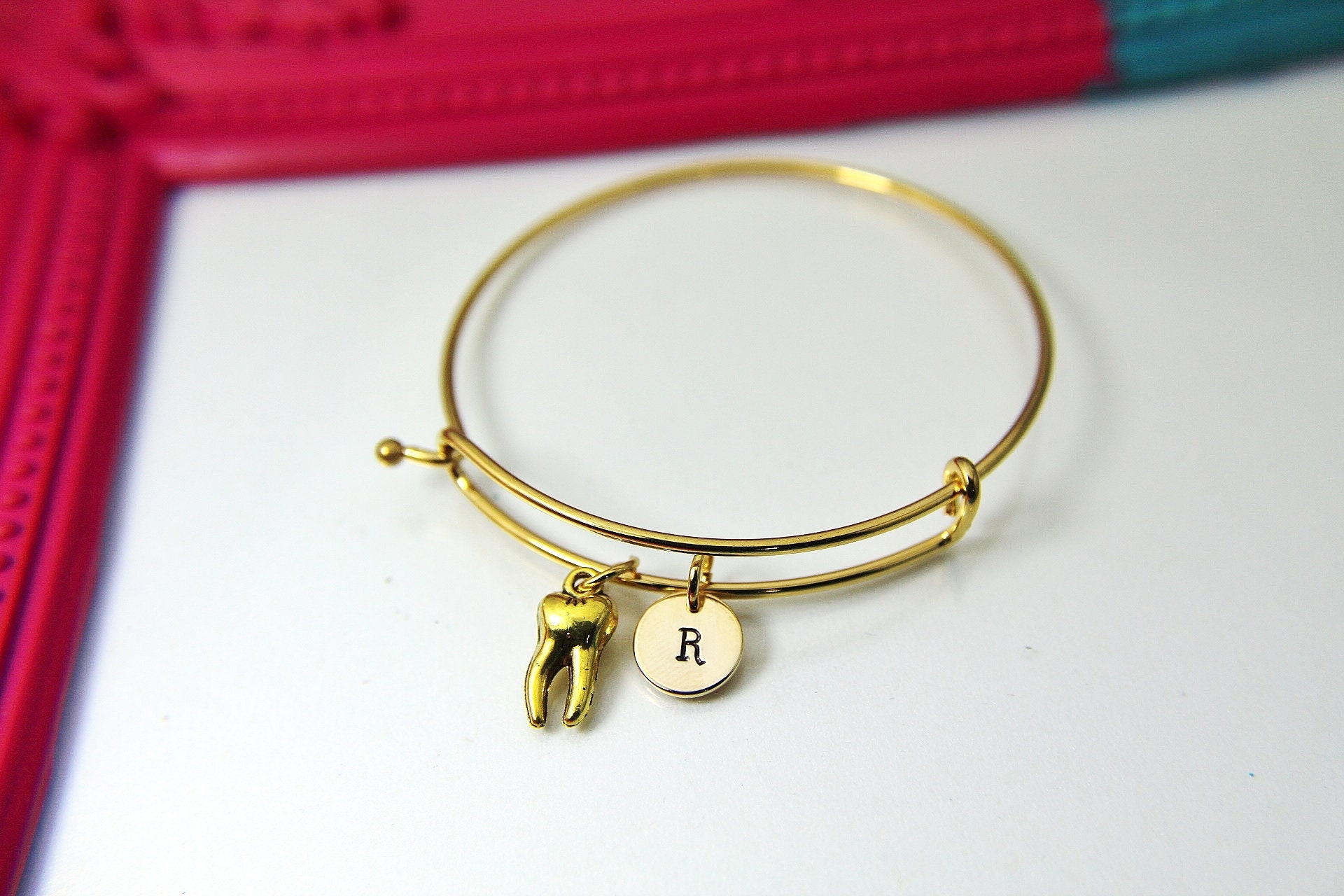 Gold Tooth Charm Bracelet Tooth Charm Bangle Dentist Gift Etsy