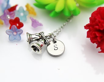 Silver Christmas Bell Charm Necklace Personalized Customized Monogram Jewelry, N77