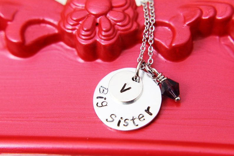 Hand Stamp Big Sister Charm Big Sister Necklace Silver Big Sister Charm Necklace Personalized Gift Sister Gift N1340