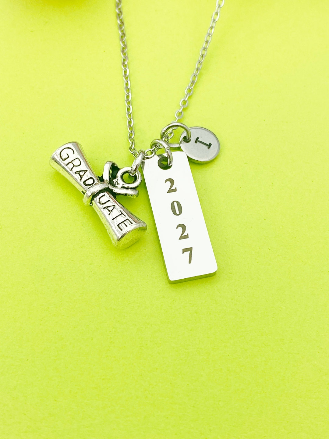 Silver Graduation Necklace Personalized Customized Monogram Jewelry ...