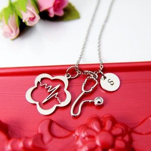 Heartbeat Stethoscope Necklace, Silver Stethoscope Charm, Heartbeat Charm, Doctor Nurse Gift, Medical Student Gift, Personalized Gift, N1382