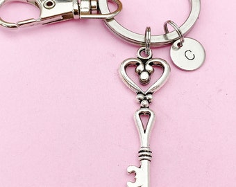 Silver Heart Key Charm Keychain, N1088 - Etsy