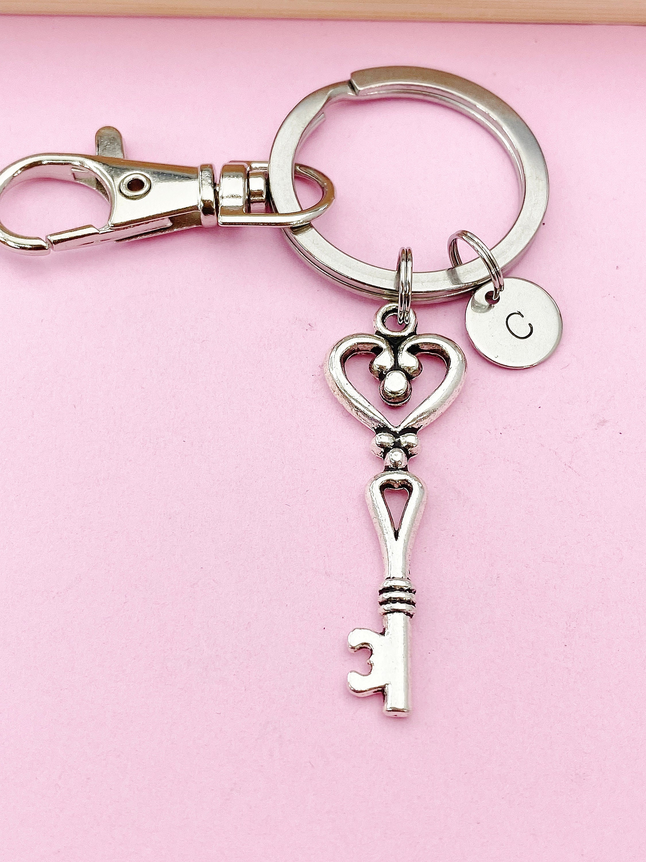 Silver Heart Key Charm Keychain, N1088 - Etsy