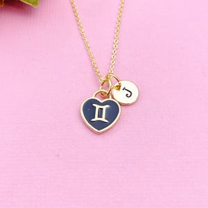 Gemini Necklace, Twins, Constellation, Heart, Birthday Gift, N3824