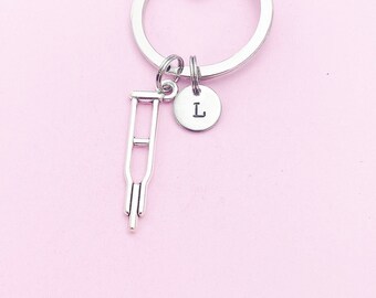 Orthopedic Medical Crutches Charm Keychain in Silver, N1979