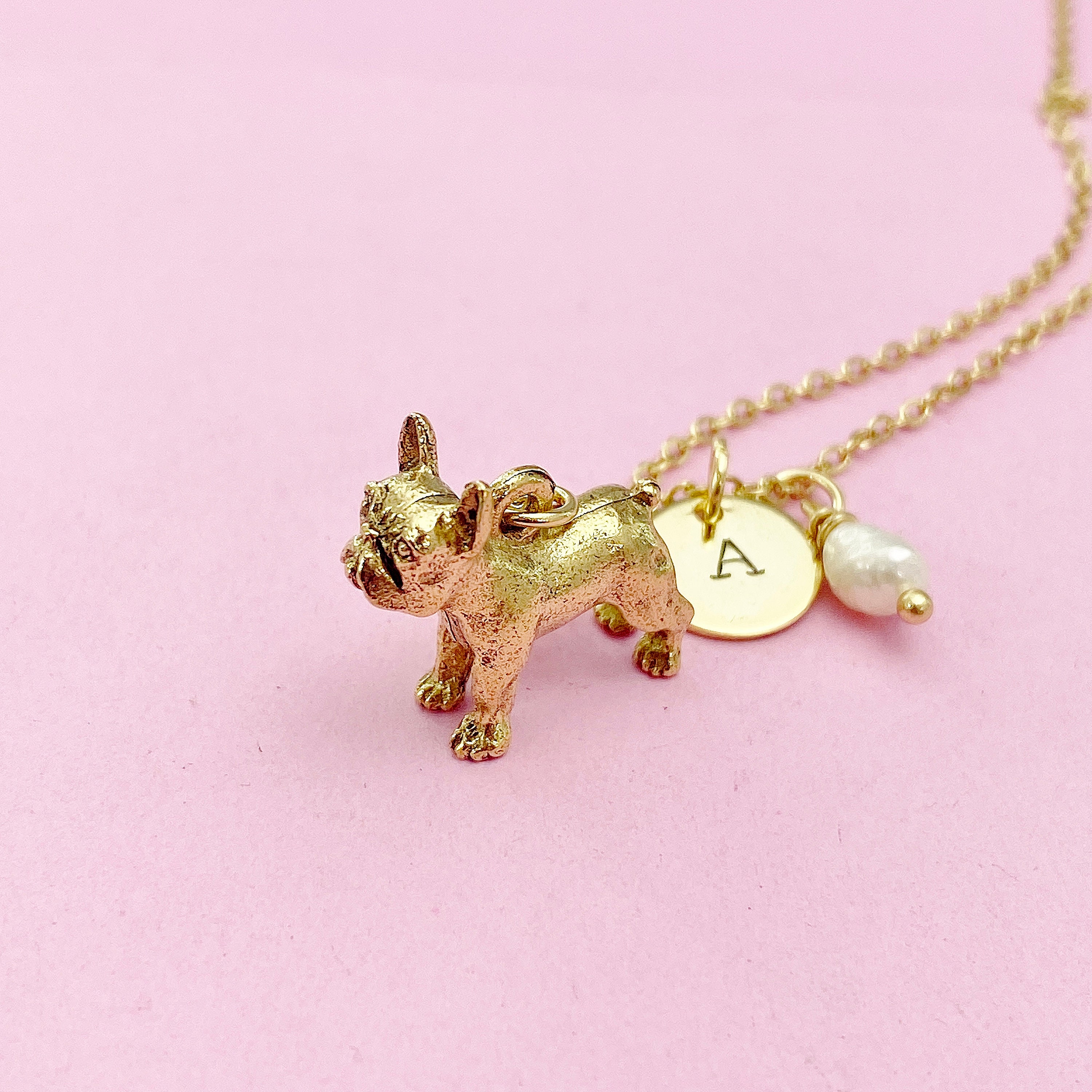Gold French Bulldog Charm Necklace, Dog Charm, Animal Charm, Pet