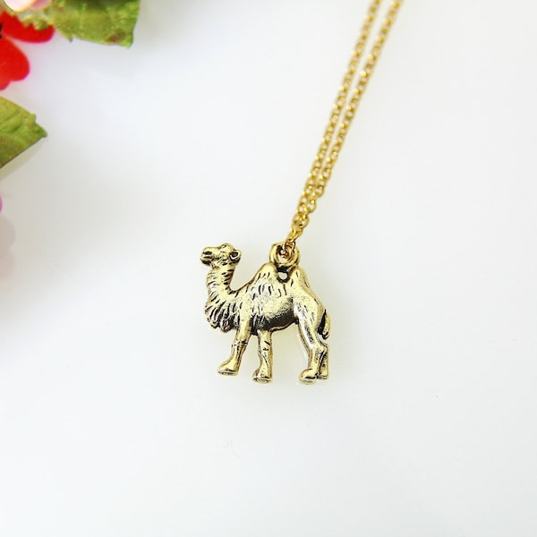 Camel Necklace, Gold Camel Charm, Animal Charm, Zoo Animal Charm, Egypt Charm, Africa Animal Charm, Zookeeper Gift, Christmas Gift, N404