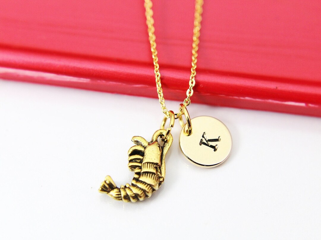 Shrimp Necklace, Gold Shrimp Sea Life Creature Necklace Gifts, Best