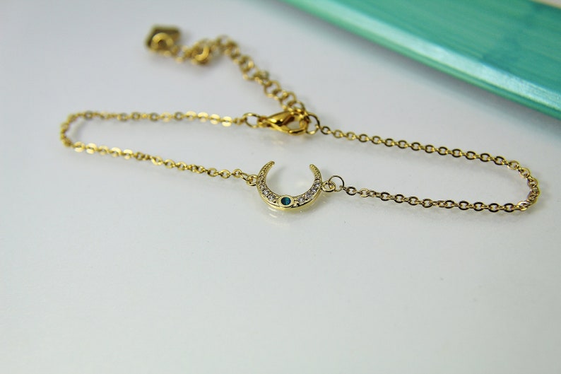 Girlfriend Gift Mother/'s Day Gift Anniversary Gift Gold Crescent Bracelet Synthetic Opal Moon Bracelet Moon Bracelet G261