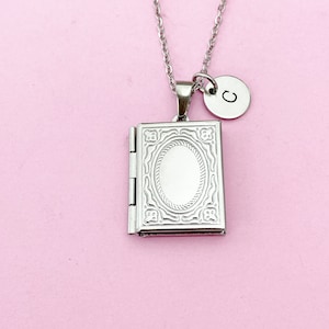 Silver Book Locket Charm Necklace, N4917A