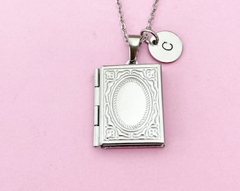 Silver Book Locket Charm Necklace, N4917A