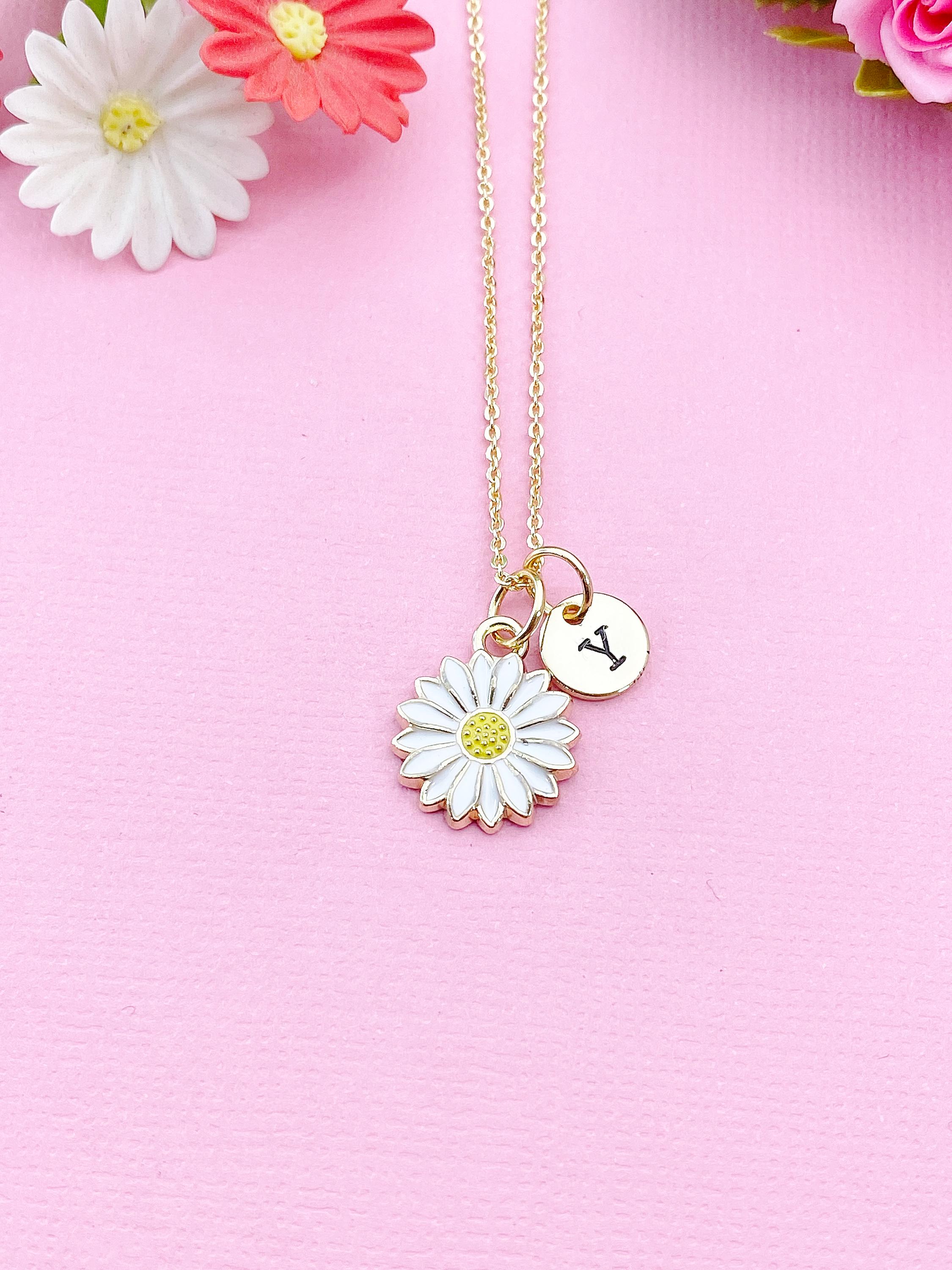 Gold or Silver Daisy Flower Charm Necklace, White, N6014 - Etsy