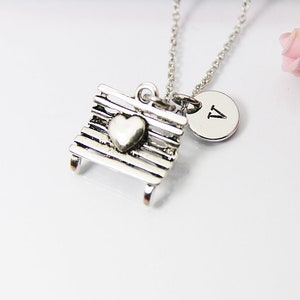 Silver Heart Park Bench Necklace, Park Bench Charm, Heart sit on the Bench, Chair Charm, Personalized Gift, N2604