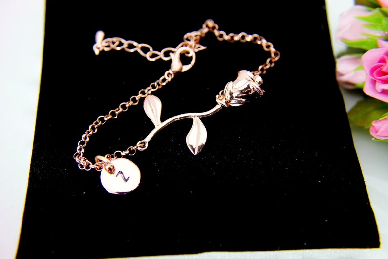 Rose Gold Rose Charm Bracelet, June Birthday Jewelry Gift image 8