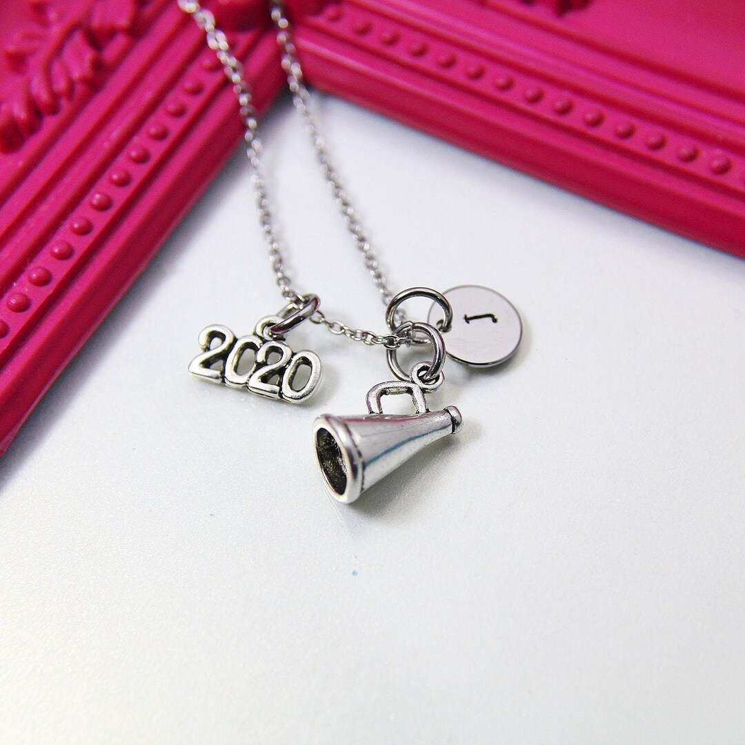 Cheerleader Necklace, Megaphone Necklace, PRESENT YEAR Cheerleader