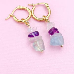 Gold Fluorite Earrings, Natural Gemstone Jewelry, N3975