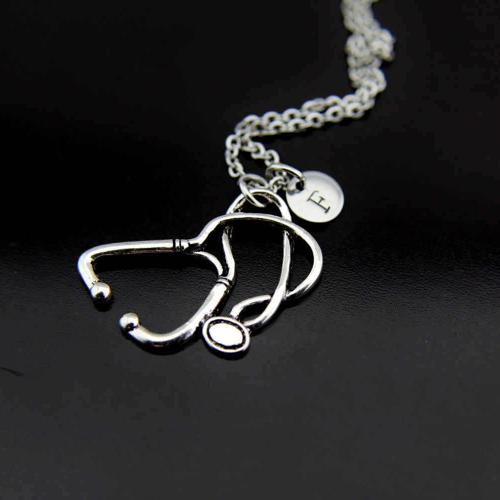 Stethoscope Necklace Silver Stethoscope Charm Necklace Nurse Etsy