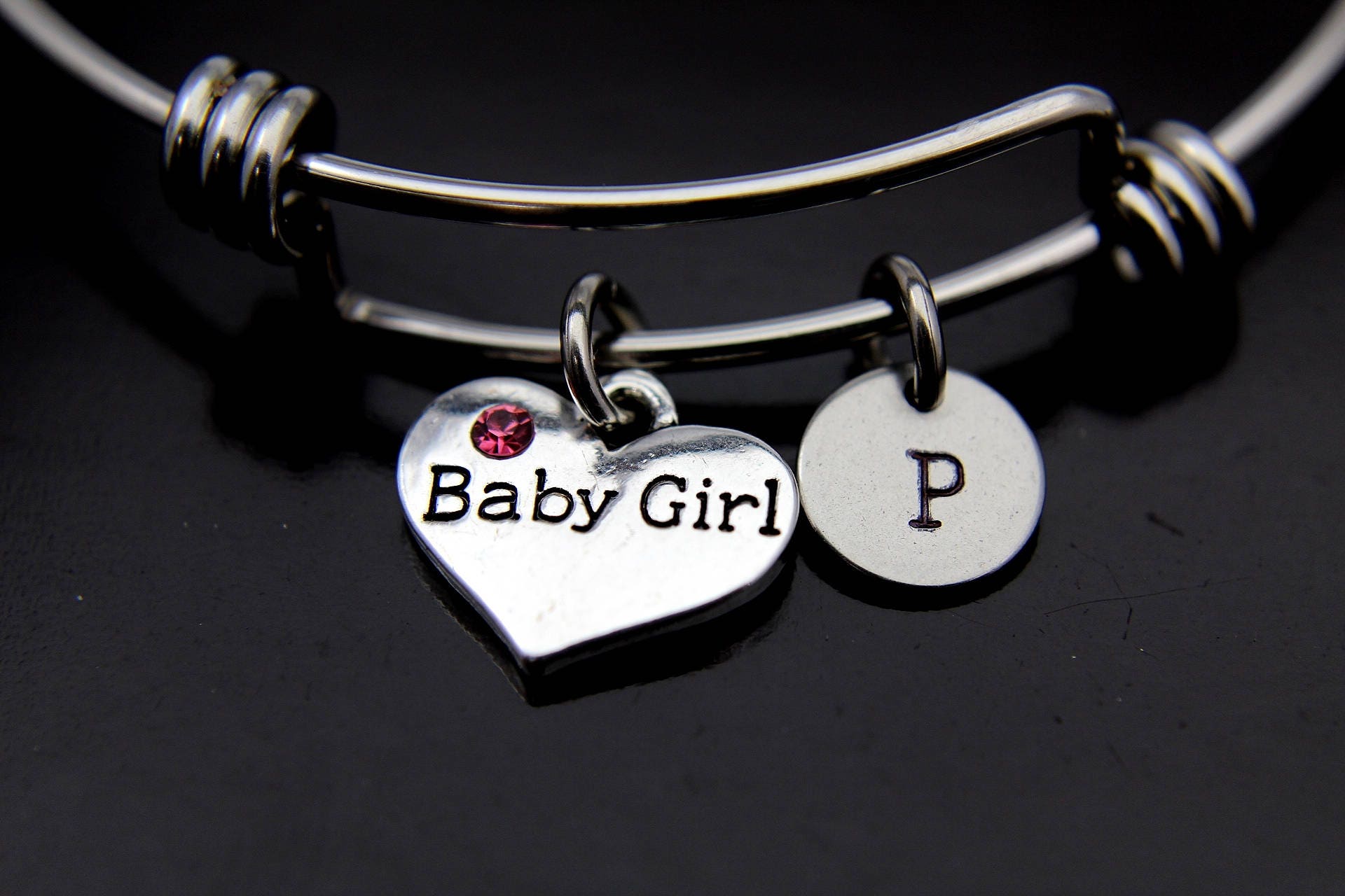 Baby Girl Bracelet Silver Baby Girl Charm Bangle Baby Girl Etsy