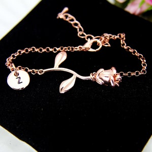 Rose Gold Rose Charm Bracelet, June Birthday Jewelry Gift image 2