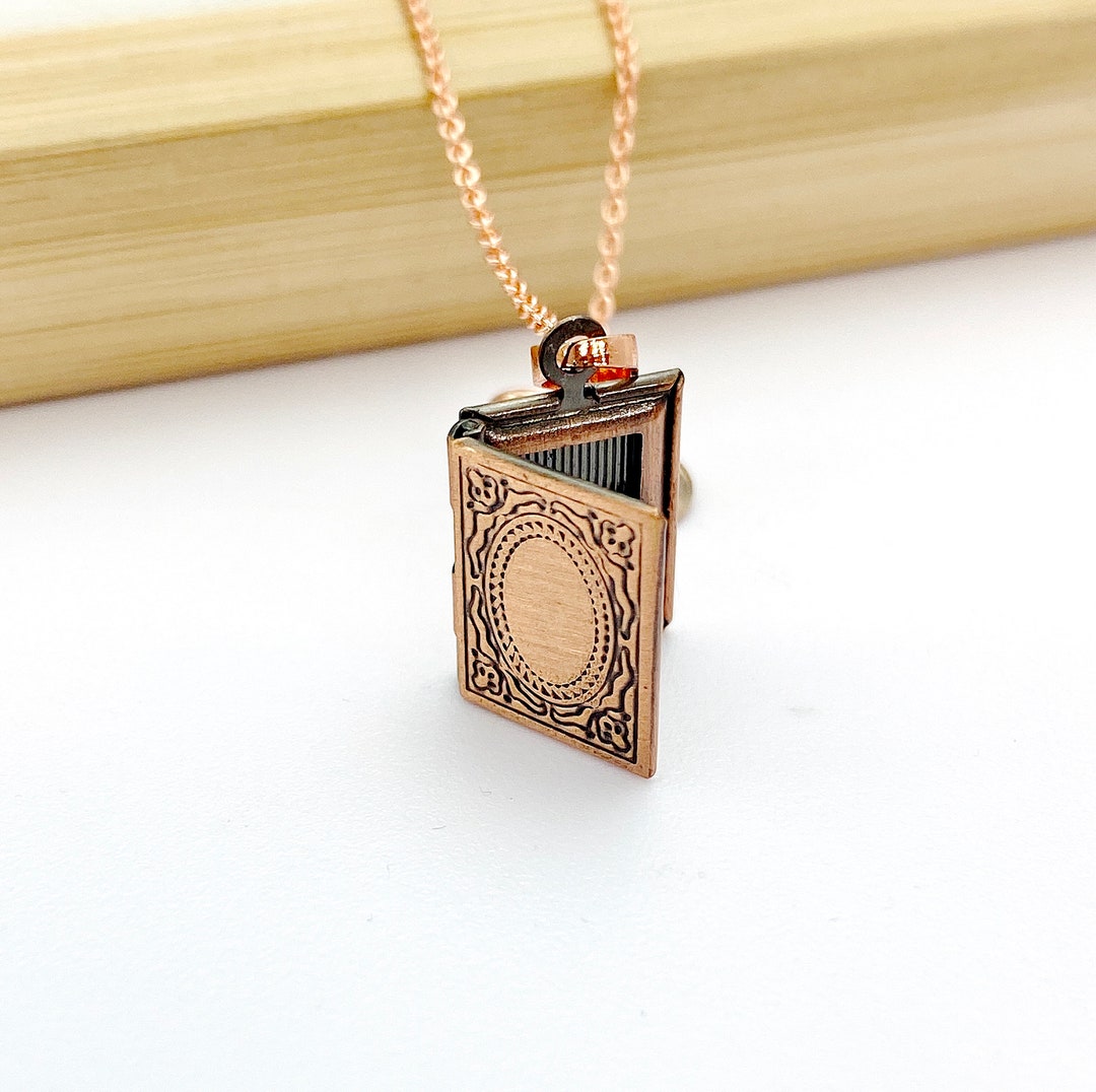 Rose Gold TINY Book Locket Necklace Bookworm Gift Ideas Personalized ...