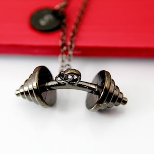 Gym Necklace, Weightlifting Necklace, Black Dumbbell Charm Necklace, Barbell Necklace, Men Personalized, N2035