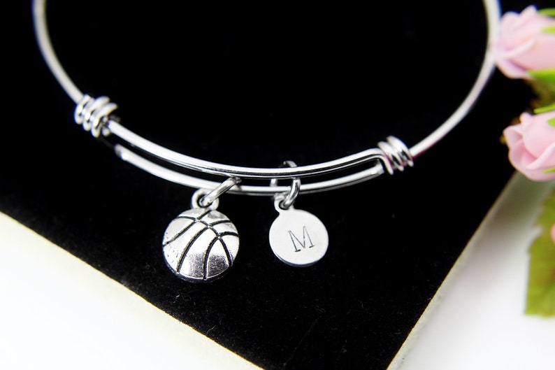 Silver Basketball Charm Bracelet Bangle Personalized - Etsy