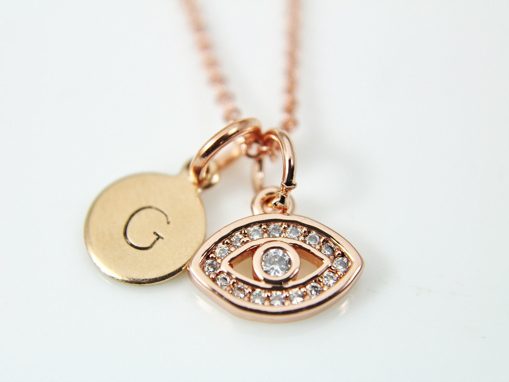 Buy Rose Gold Evil Eye Charm Necklace Evil Eye Charm Dainty Necklace Delicate Jewelry Minimal Necklace Modern Necklace RG069 Online in India Etsy