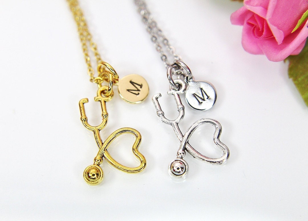 Gold Stethoscope Necklace Stethoscope Heart Necklace Etsy
