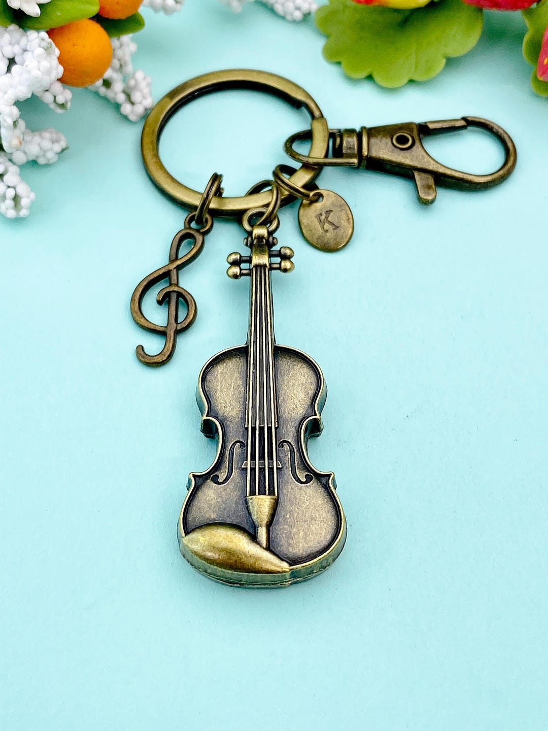 Bronze Violin Clef Music Note Charm Keychain, Viola Charm, Cello Charm ...