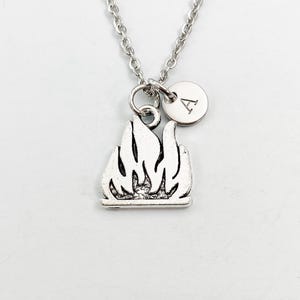 Silver Fire Flames Charm Necklace, Burning Fire Flames, Campfire, N5834