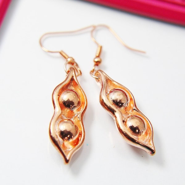 Rose Gold Two Peas In A Pod Charm Earrings, Two Peas In A Pod  Charm, Peapod Jewelry, Girlfriend Gift, N2783