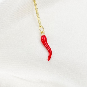 Gold Red Hot Chili Pepper Charm Necklace, N6372B