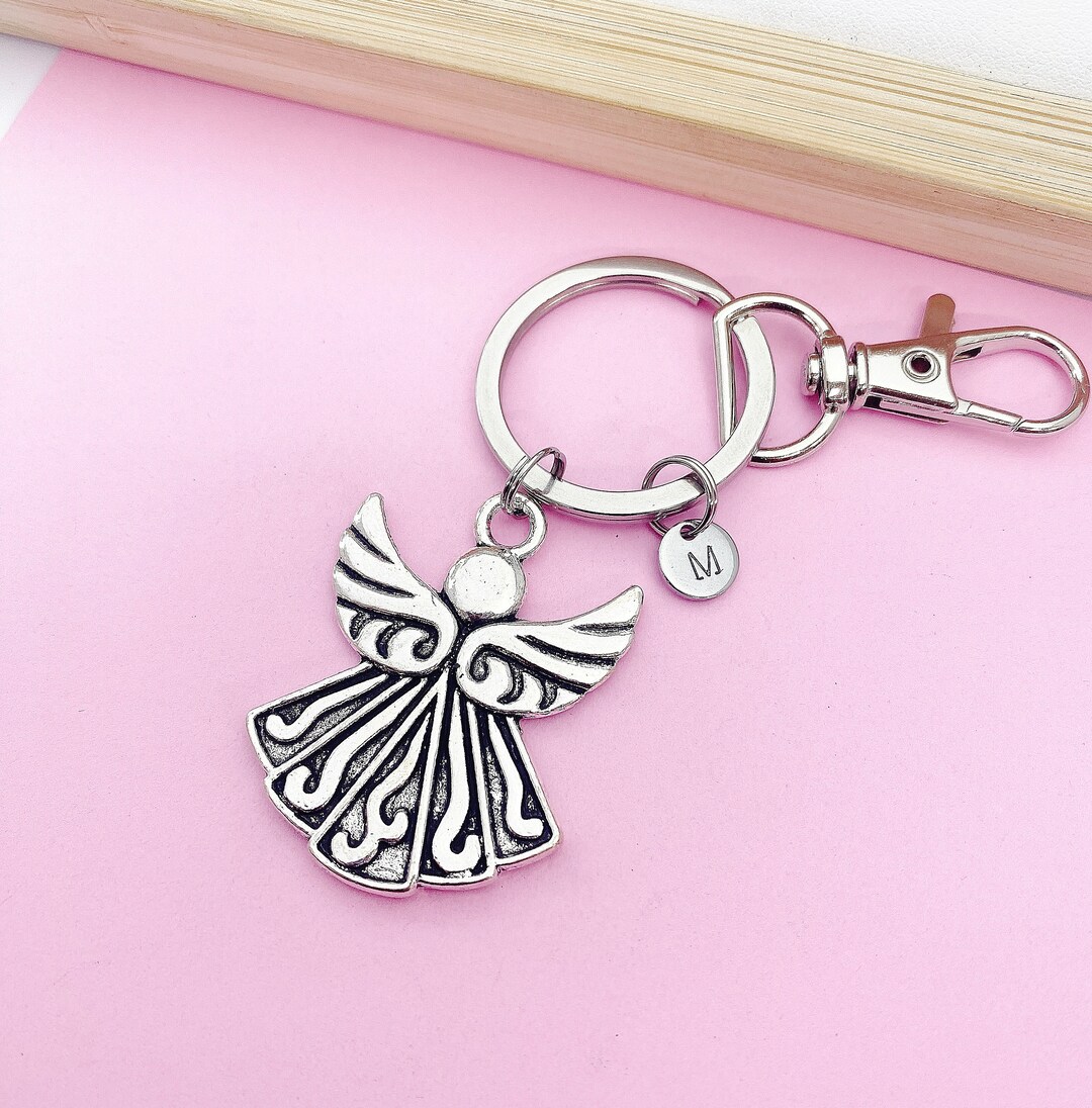 Guardian Angel Keychain, Initial Charm, Memorial Gift - Etsy