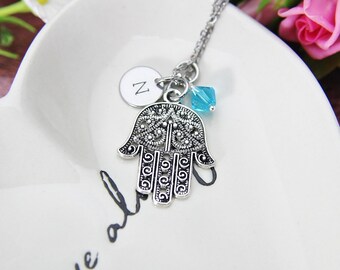 Hamsa Necklace, Silver Hamsa Charm, Hamsa Hand Charms, Palm Charm, Palm Necklace, Kabbalah Necklace, Protective Gift, Personalized Gift, N59