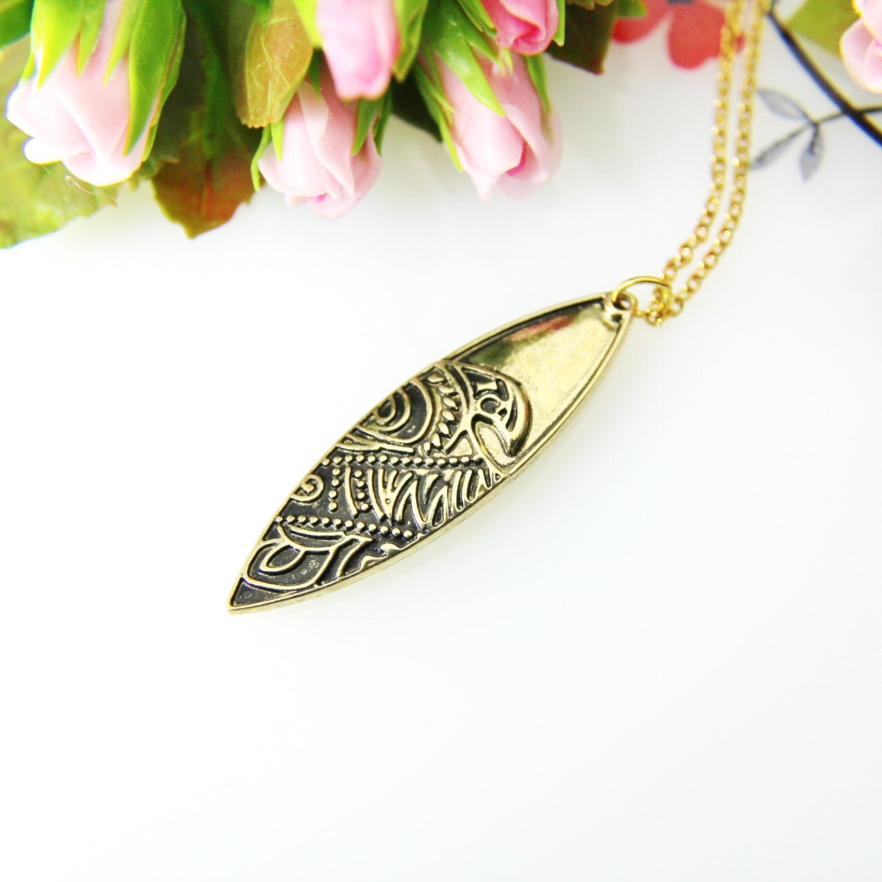 Surfboard Charm Necklace Gold Surfboard Charm Surfing Beach Etsy