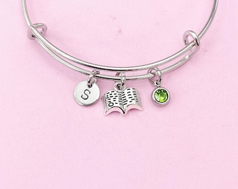 Silver Miniature Open Book Charm Bracelet, Bookworm Gift, N916A